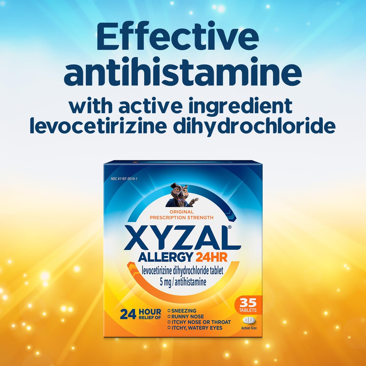 Xyzal 24 Hour Allergy Relief Medicine, Original Prescription Strength Antihistamine, Levocetirizine Dihydrochloride Tablets, 5 mg, 90 Count