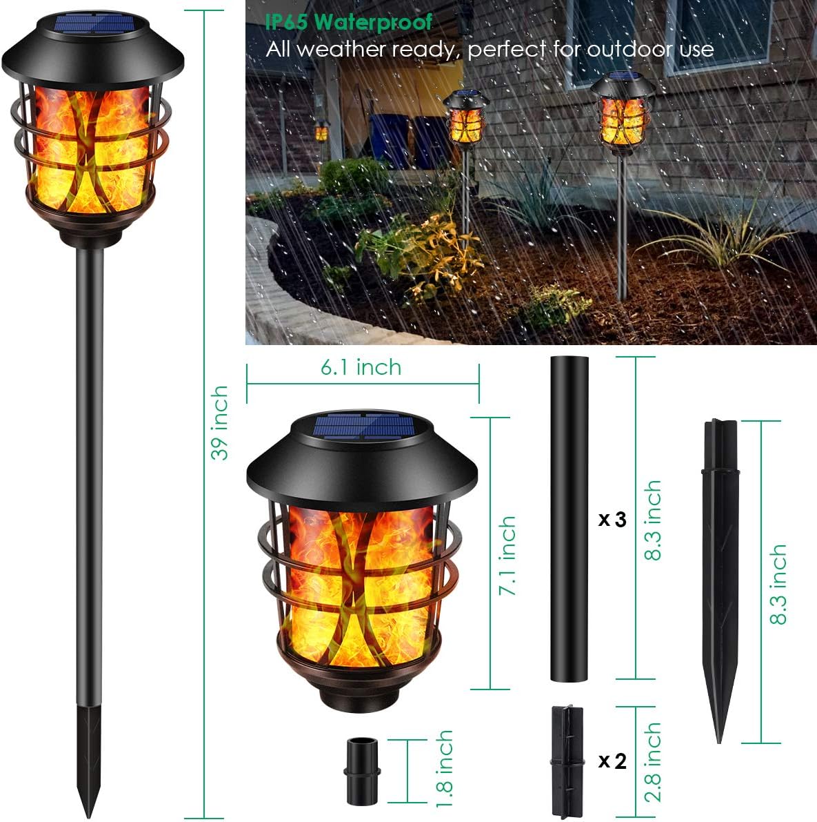 TomCare Solar Lights Outdoor Metal Flickering Flame Torch Lights, 4 Pack | Realistic Flame Effect, Heavy Duty, Charges in 6-8 Hours