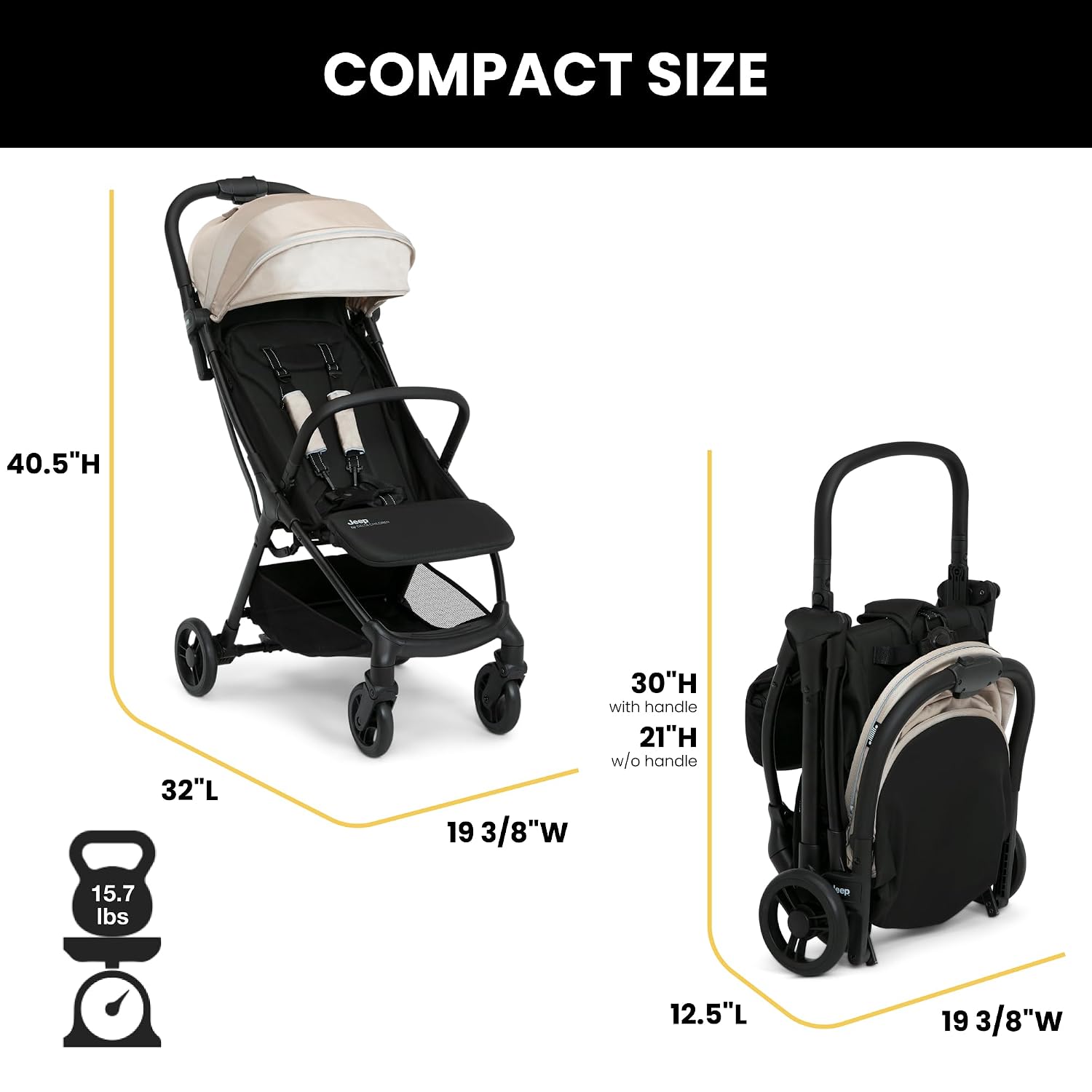 Jeep Altitude Compact Travel Stroller by Delta Children Greenguard Gold, Easy One Hand Fold, Lightweight, Extendable Canopy with Peek-a-Boo Window, Reclining Seat, 4 Wheel Suspension, Olive Green