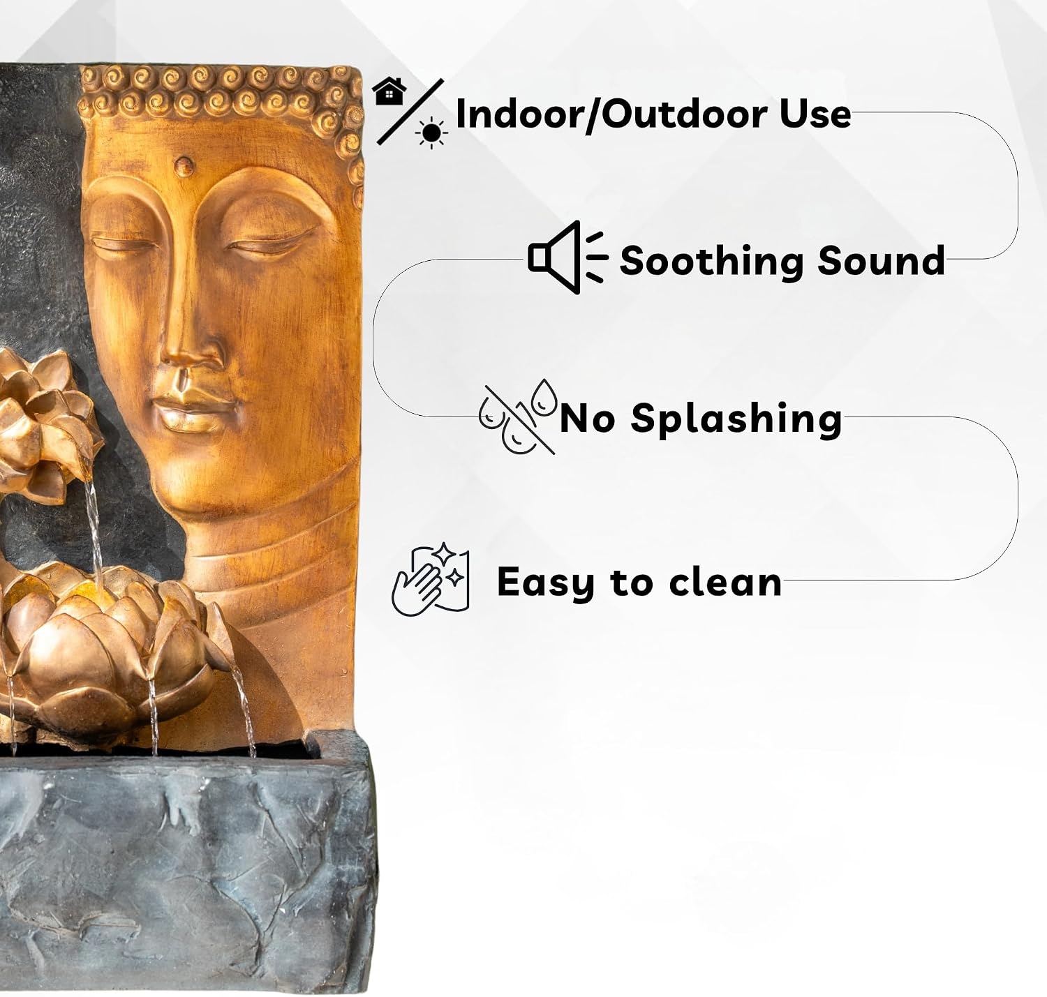 XBrand 30" H Zen Buddha Face Water Fountain w/LED Light & Pump, Indoor/Outdoor Freestanding, Relaxing Zen Décor
