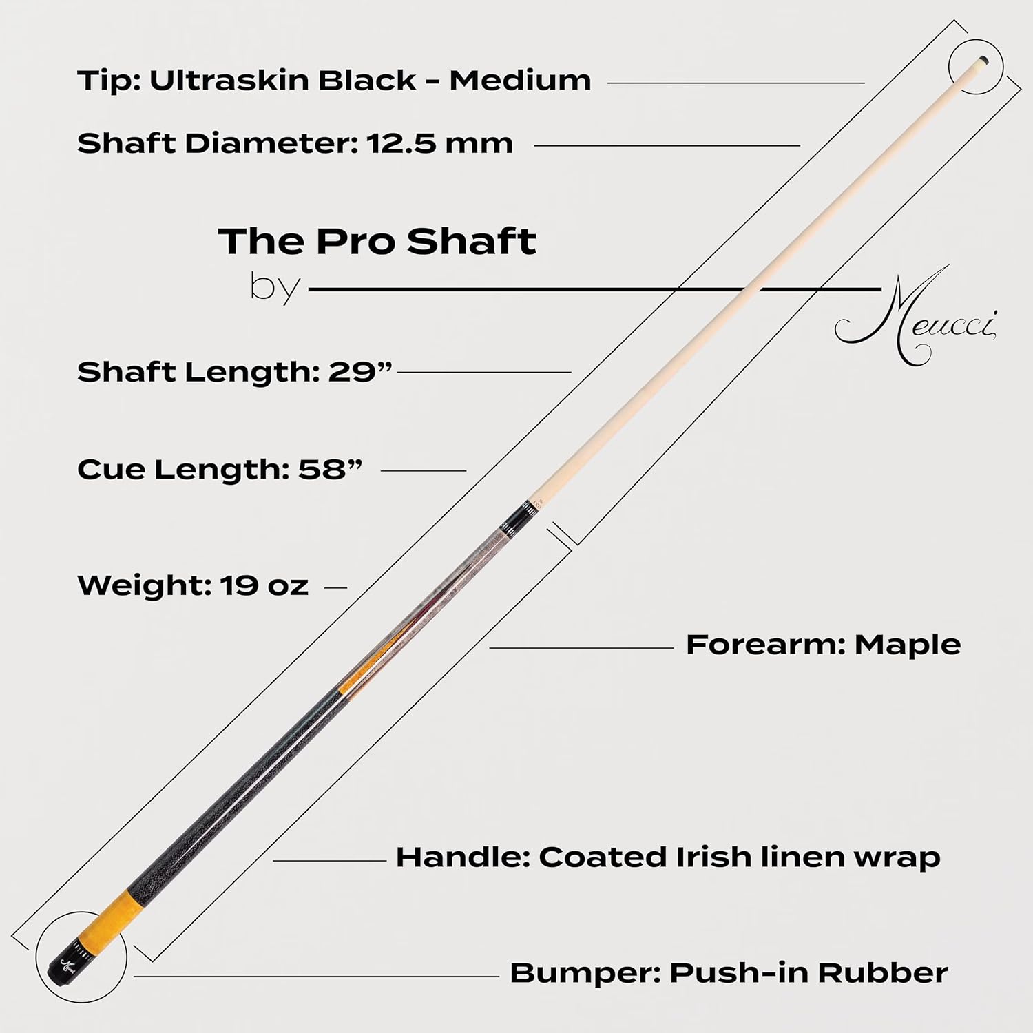 Meucci Pool Cue - SW Bar Box 1, Pool Stick w/Smoke Stained Forearm, Curly Maple Points, High Impact Cue Tips
