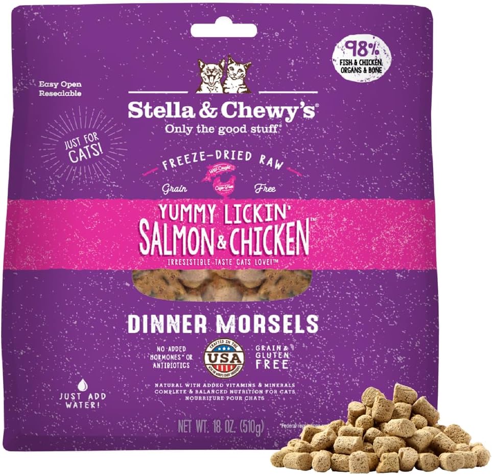 Stella & Chewy's Freeze-Dried Raw Cat Dinner Morsels - Premium Chicken Recipe with 98% Cage-Free Meat & Organs - Natural Grain-Free Cat & Kitten Food - Made in USA - 18 oz