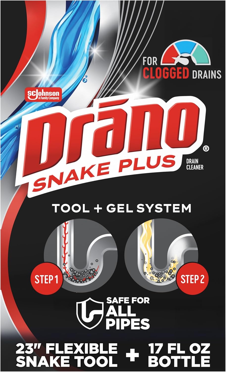 Drano Snake Plus Tool and Gel System, Drain Snake with Drain Clog Remover Gel, Unclogs and Removes Hair and Blockages