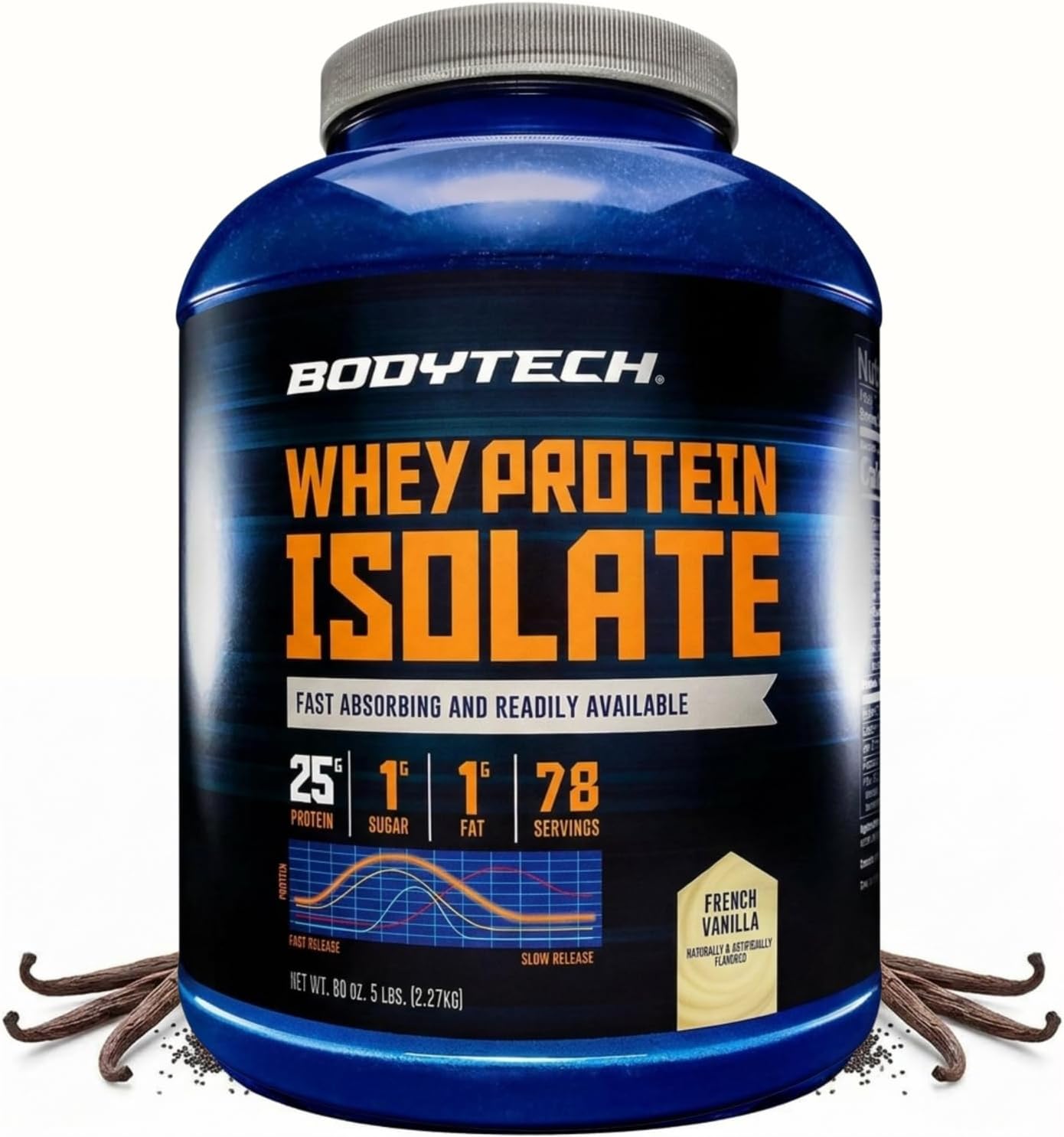 BodyTech Whey Protein Isolate Powder, French Vanilla, 1.5 LB, 23 Servings | 25G Protein per Serving, High Concentrated Protein Powder With Amino Acids & BCAAs for Men and Women, Gluten Free