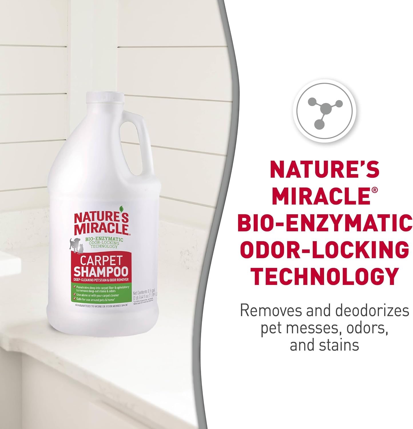 Nature's Miracle Carpet Shampoo Pet Stain & Odor Remover, 64 oz | Bio-Enzymatic Formula Removes & Deodorizes Deep-Set Pet Stains, For Water-Based Carpet Cleaners, Use on Carpet & Upholstery