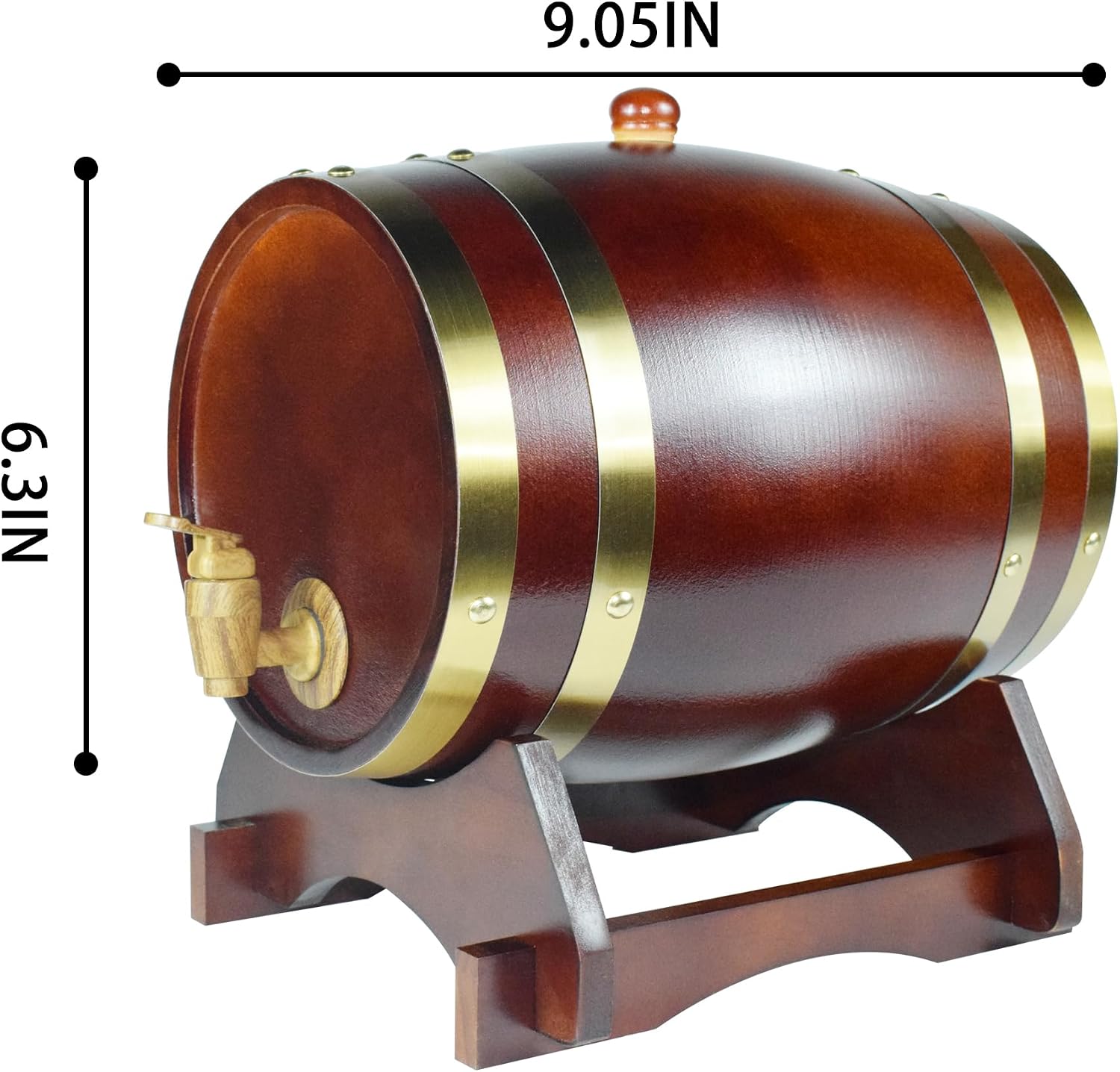 1.5L Whiskey Barrel Dispenser Oak Aging Barrels Home Whiskey Barrel Decanter for Wine, Spirits, Beer, and Liquor (Red Wine)