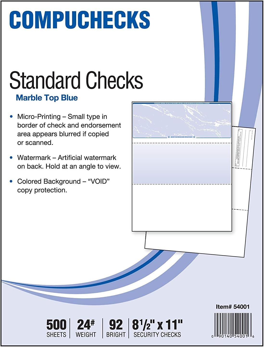 Compuchecks Blank Check Paper 500 Pack, Check on Top, QuickBooks Compatible | Blue Diamond High Security Computer Business Checks, Voucher on Bottom, 8.5x11, Works with Laser & Inkjet Printers, USA Made