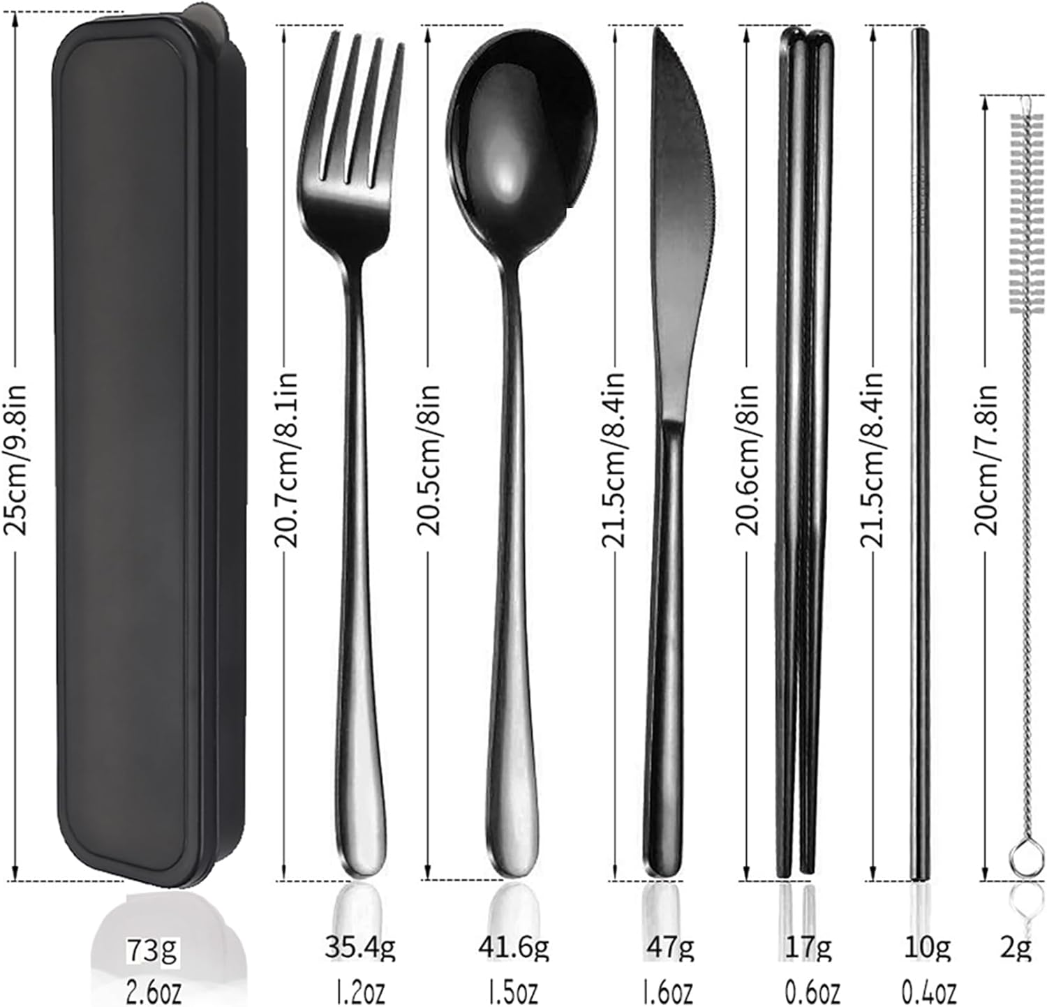 AARAINBOW 6 Pieces 18/8 Stainless Steel Flatware Set Portable Reusable Cutlery Set Travel Utensils Set Including Chopsticks Knife Fork Spoon Straws