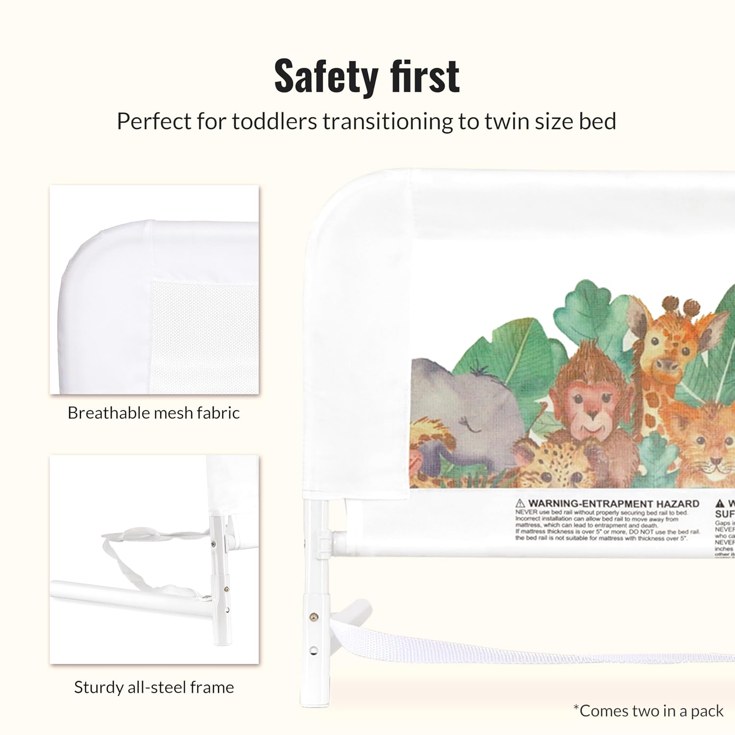 Dream On Me Lightweight Mesh Security Adjustable Bed Rail Double Pack with Breathable Mesh Fabric in White, 2 Count (Pack of 1)