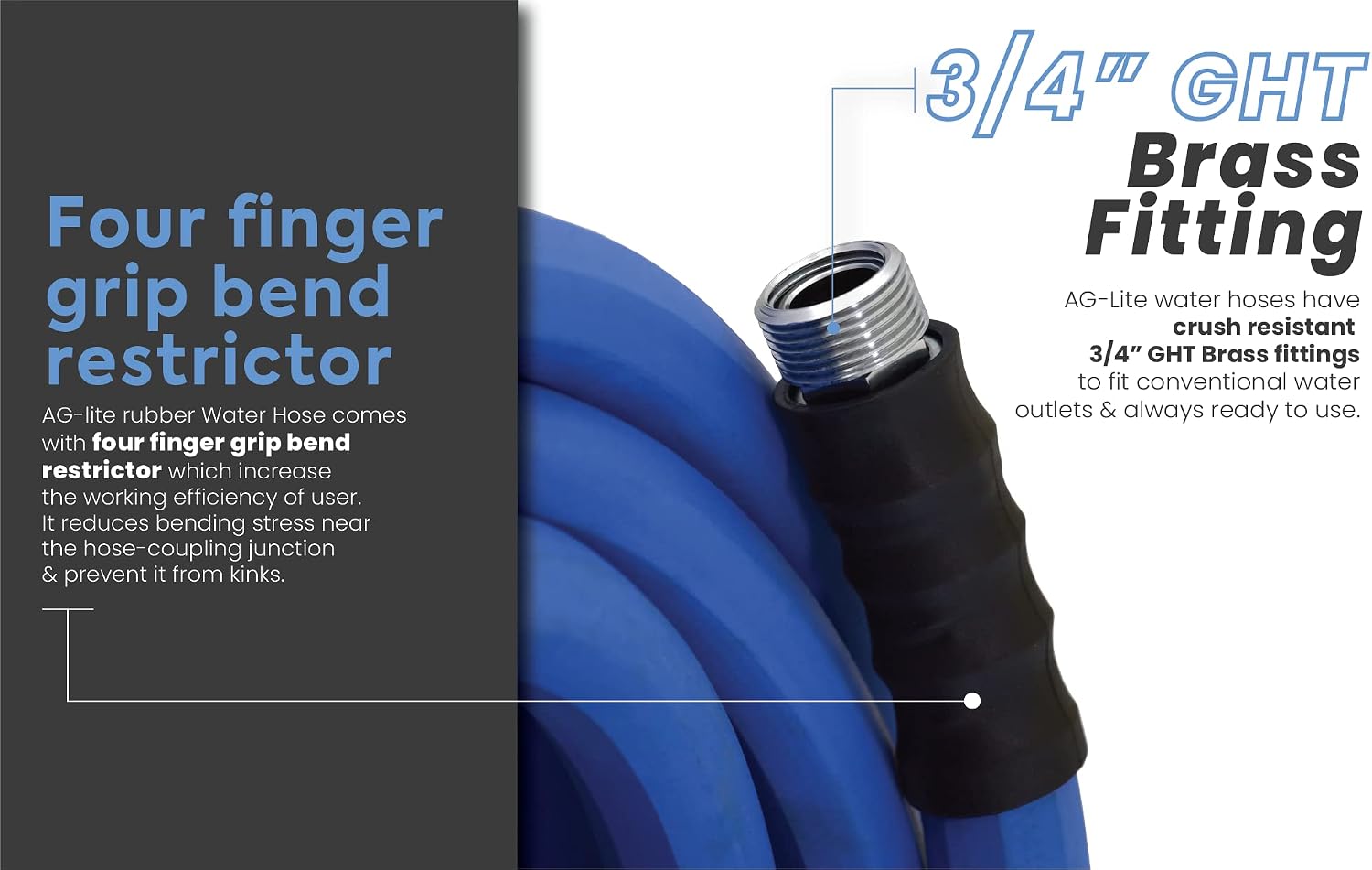 AG-LITE BSAL5825 5/8" x 25' Hot/Cold Water Rubber Garden Hose, 100% Rubber, Ultra-Light, Super Strong, 500 PSI, 50F to 190F Degrees, High Strength Polyester Braided