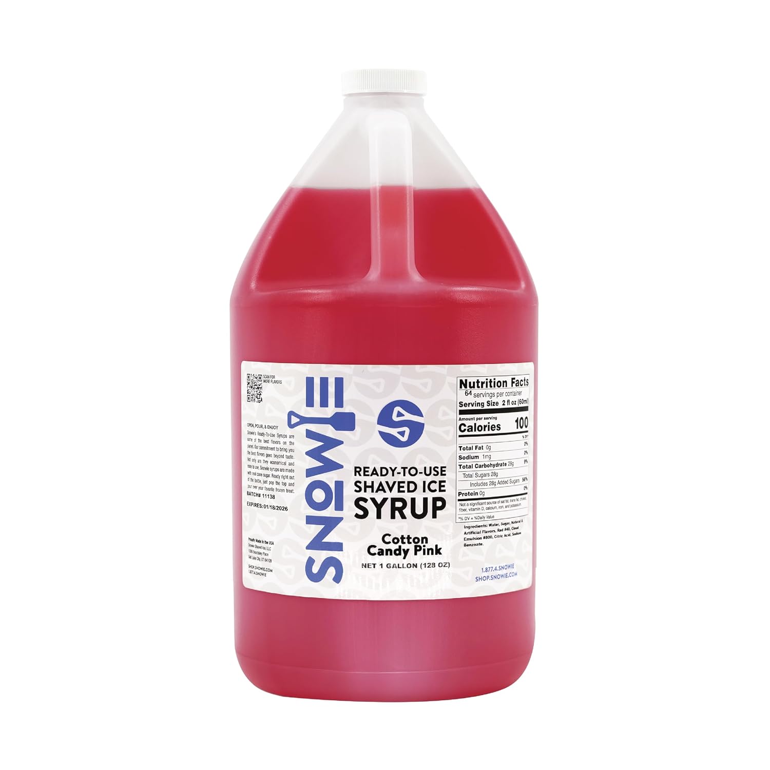 SNOWIE Ready to Use Shaved Ice Snow Cone Syrup - Gallon (Cotton Candy Pink)