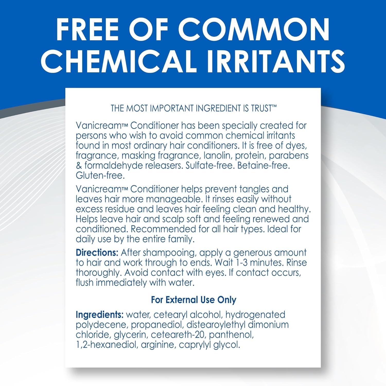 Vanicream Conditioner for Sensitive Skin, Free of Dyes, Fragrance, Lanolin, Parabens and Formaldehyde Releasers, Dermatologist Tested