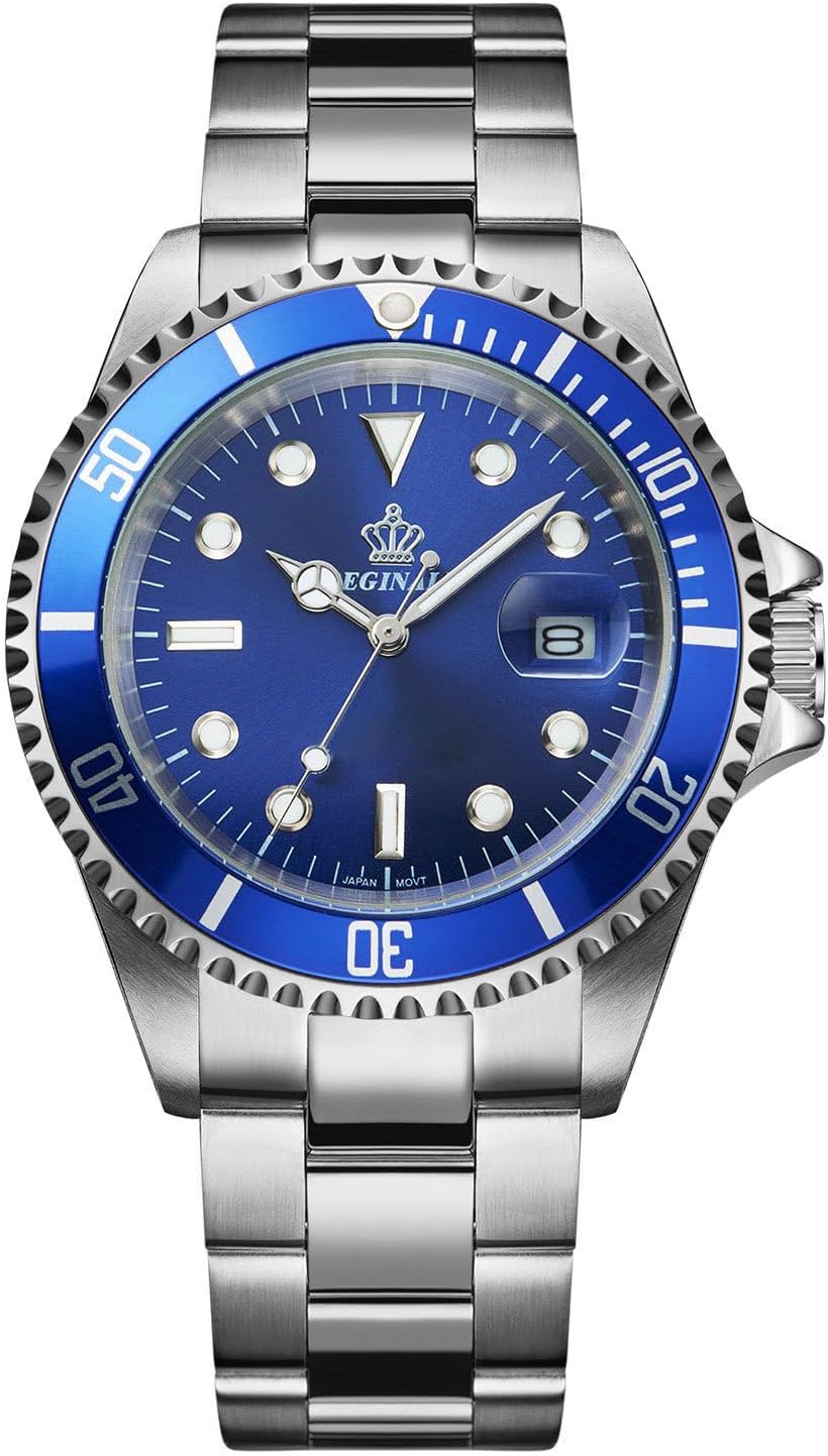 FANMIS Mens Luxury Watches Rotatable Bezel Sapphire Glass Luminous Hand Quartz Silver Tone Stainless Steel Watch