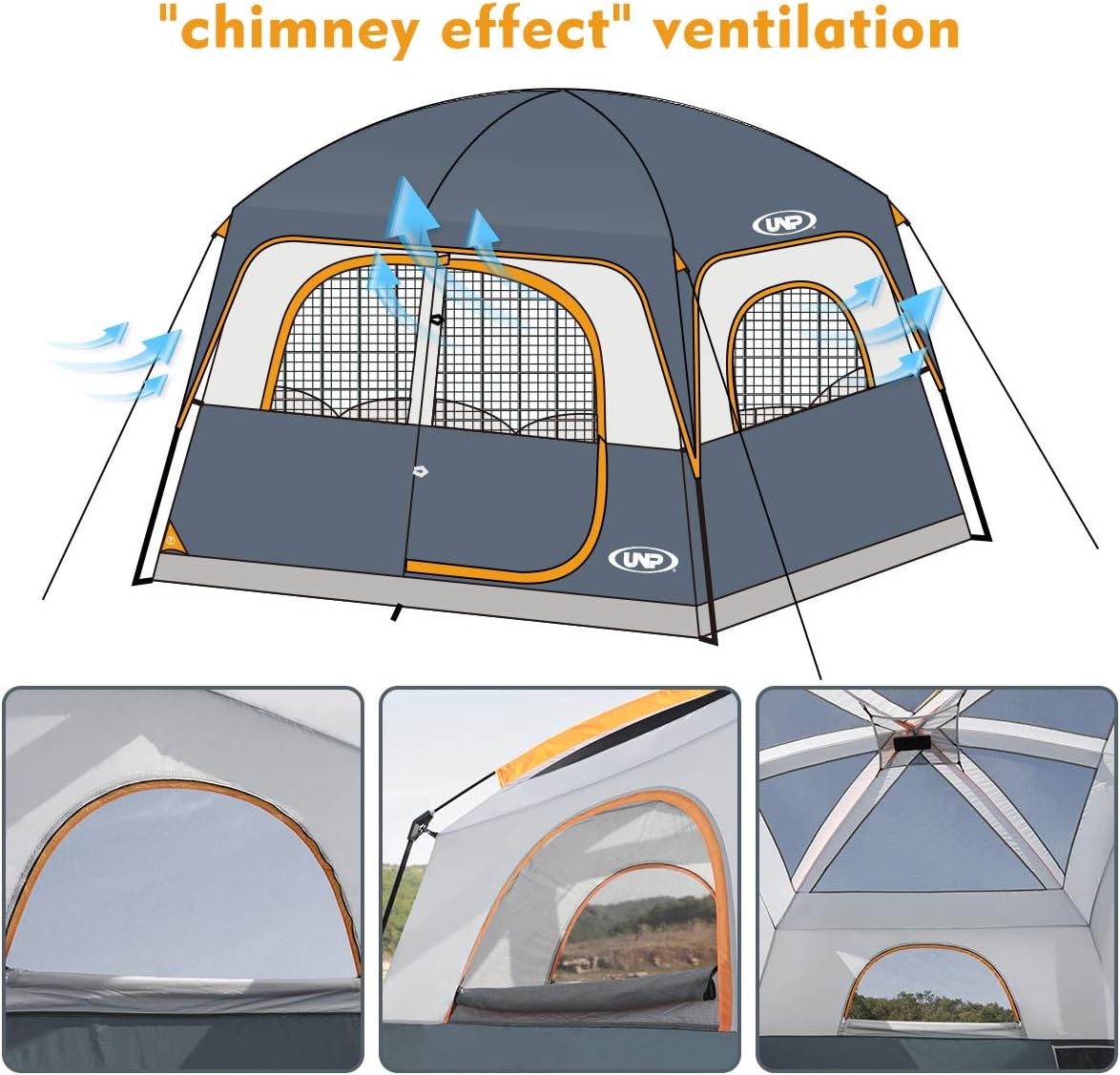 UNP 6 Person Tents for Camping Waterproof Family Cabin Tent with Rainfly