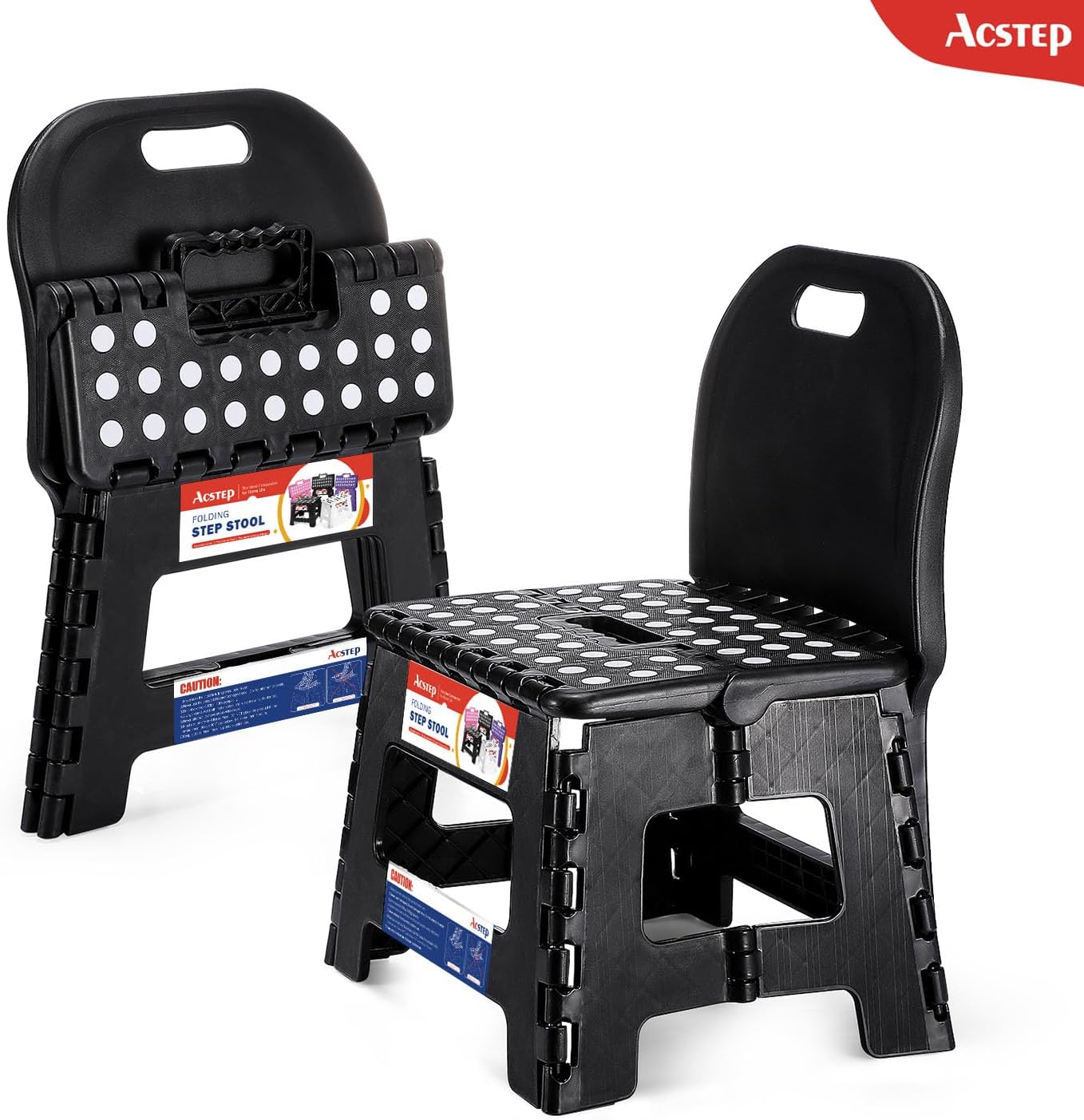 11 Inch Folding Step Stool for Kids, Non-Slip Foldable Stools, Black | Heavy Duty Collapsible Foot Stool, Lightweight with Built-in Handle, Holds 300 lb for Adults Kitchen Bathroom Bedroom Outdoor