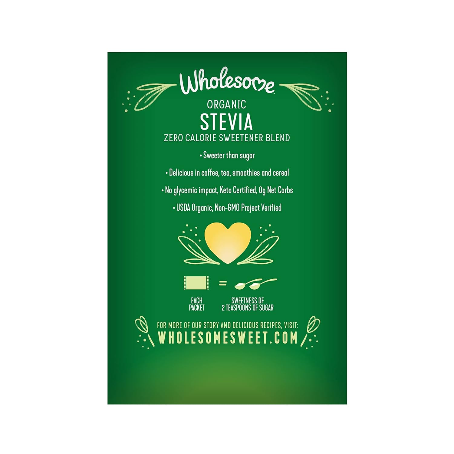 Wholesome Sweeteners Organic Stevia Packets, 75 Count, 1 Case, (Packaging May Vary)