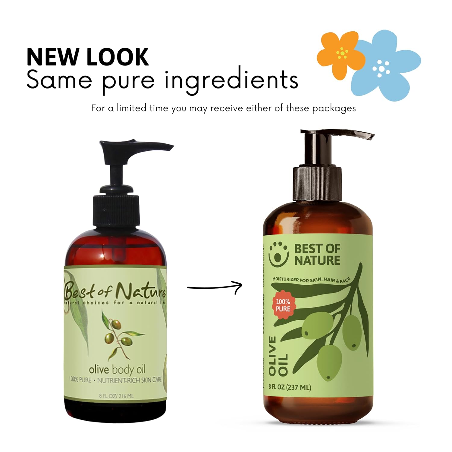 Best of Nature 100% Pure Olive Massage & Body Oil – Cold Pressed, Natural & Unscented Moisturizer for Skin, Hair & Bath, 8 fl oz