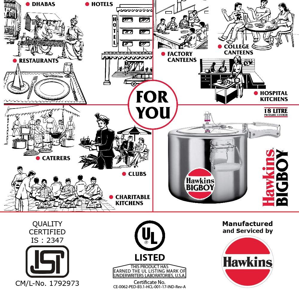 Hawkins Bigboy Aluminum Pressure Cooker, 14 Litres