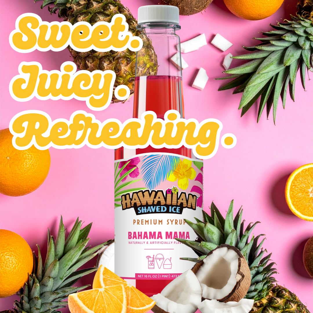 Hawaiian Shaved Ice Blue Raspberry Syrup - Made Nut Soy Dairy Free in the USA - Flavor Fluffy Shaved & Crunchy Snow Cone - Shelf Stable After Opening - Makes 8 Servings - 16 ounces