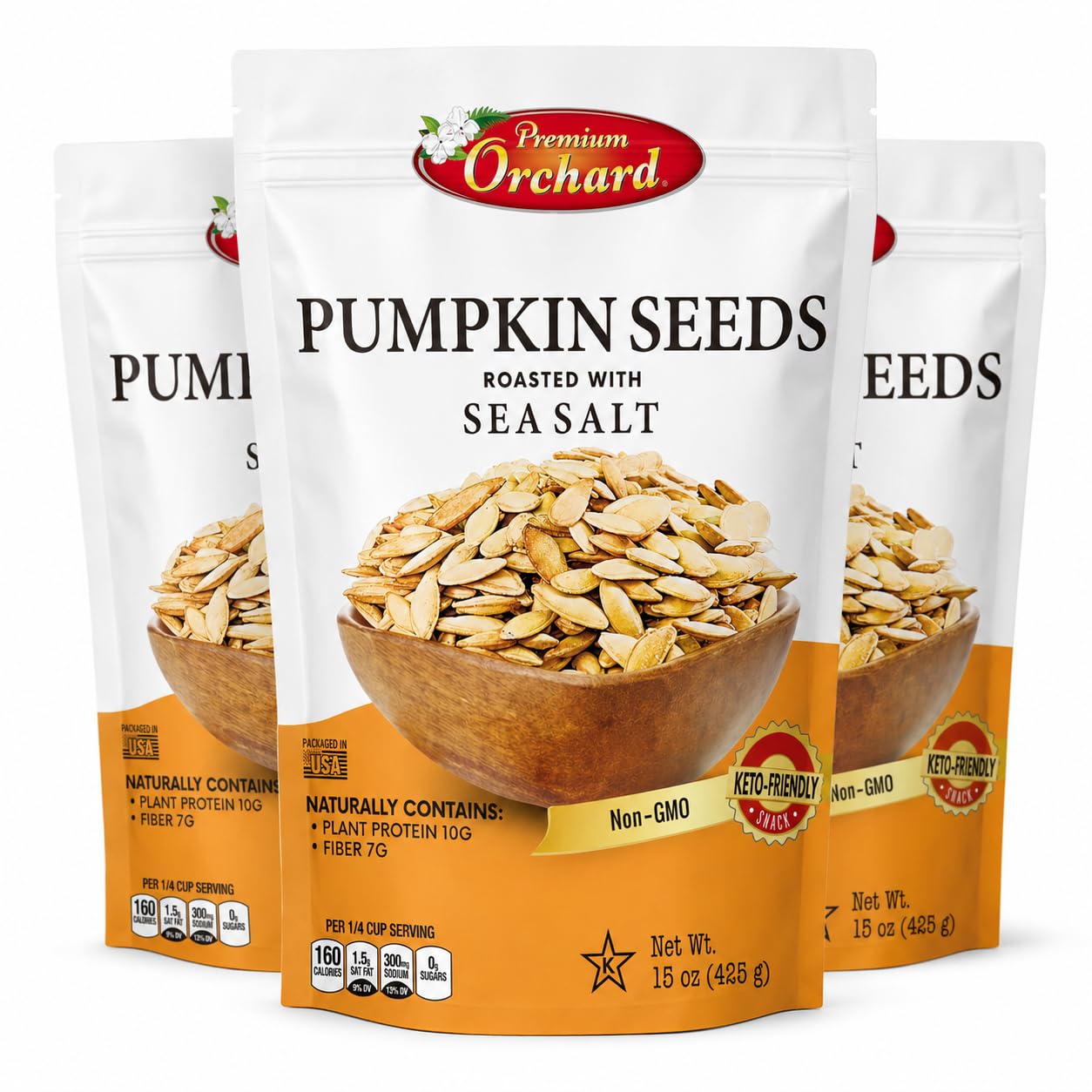 ROASTED PUMPKIN SEEDS to Eat in Shell by Premium Orchards MIXED NUTS - Salted with Sea Salt - Non-GMO Vegan Fresh Healthy Snacks/ - Great source of Plant Protein, Zinc, Magnesium & Iron - 1 Bag
