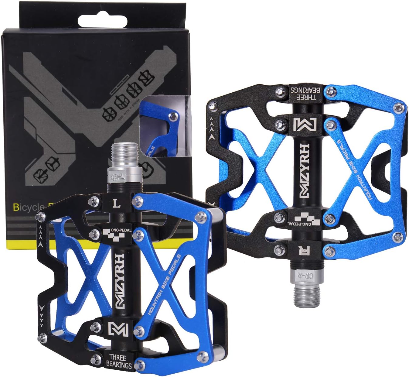 MZYRH Mountain Bike Pedals, Ultra Strong Colorful CNC Machined 9/16" Cycling Sealed 3 Bearing Pedals