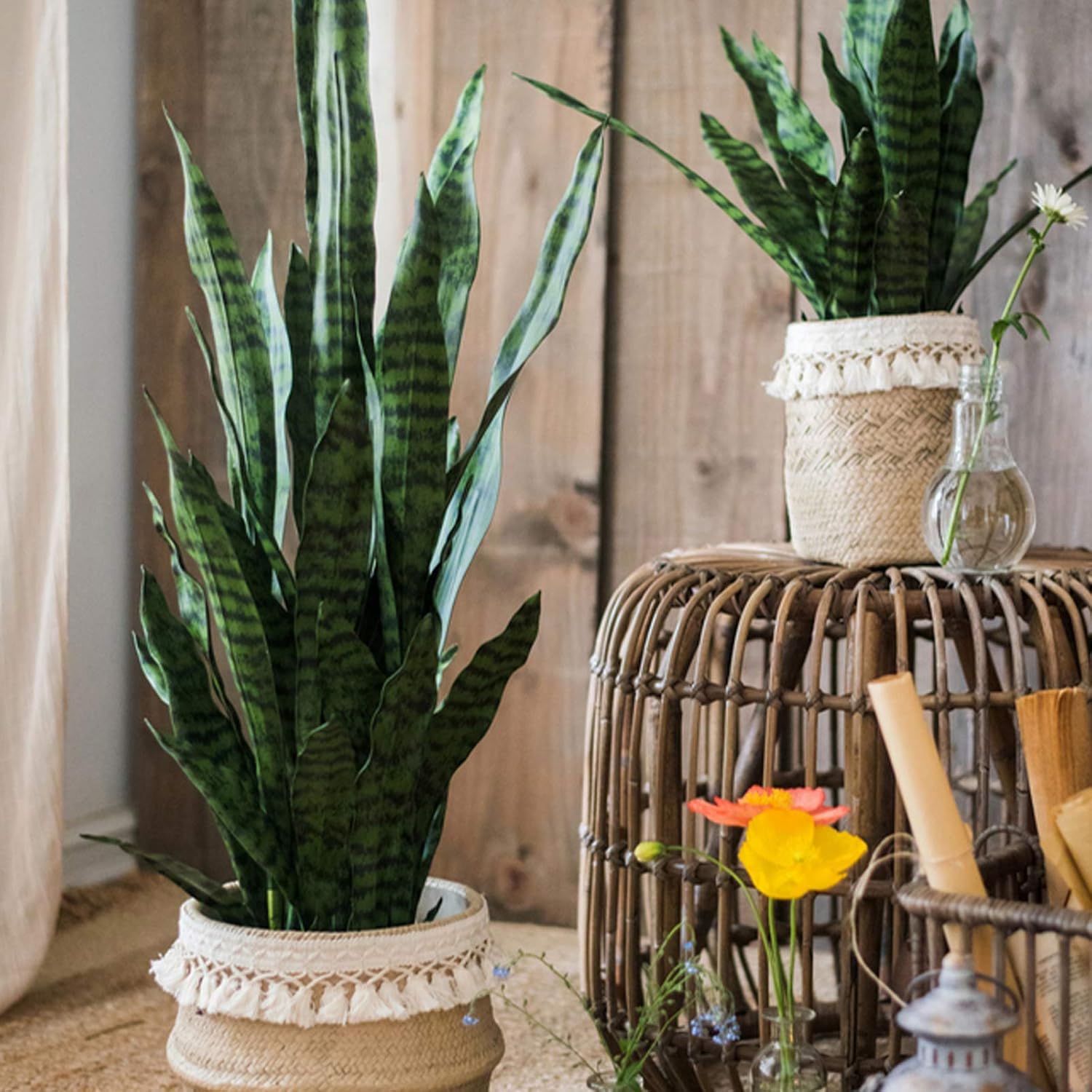 summer flower 23in Snake Plant Artificial Leaf Set 21pcs Faux Sansevieria Plant Leaves Tall Fake Snake Greenery Outdoor 4 Sizes for Indoor Home