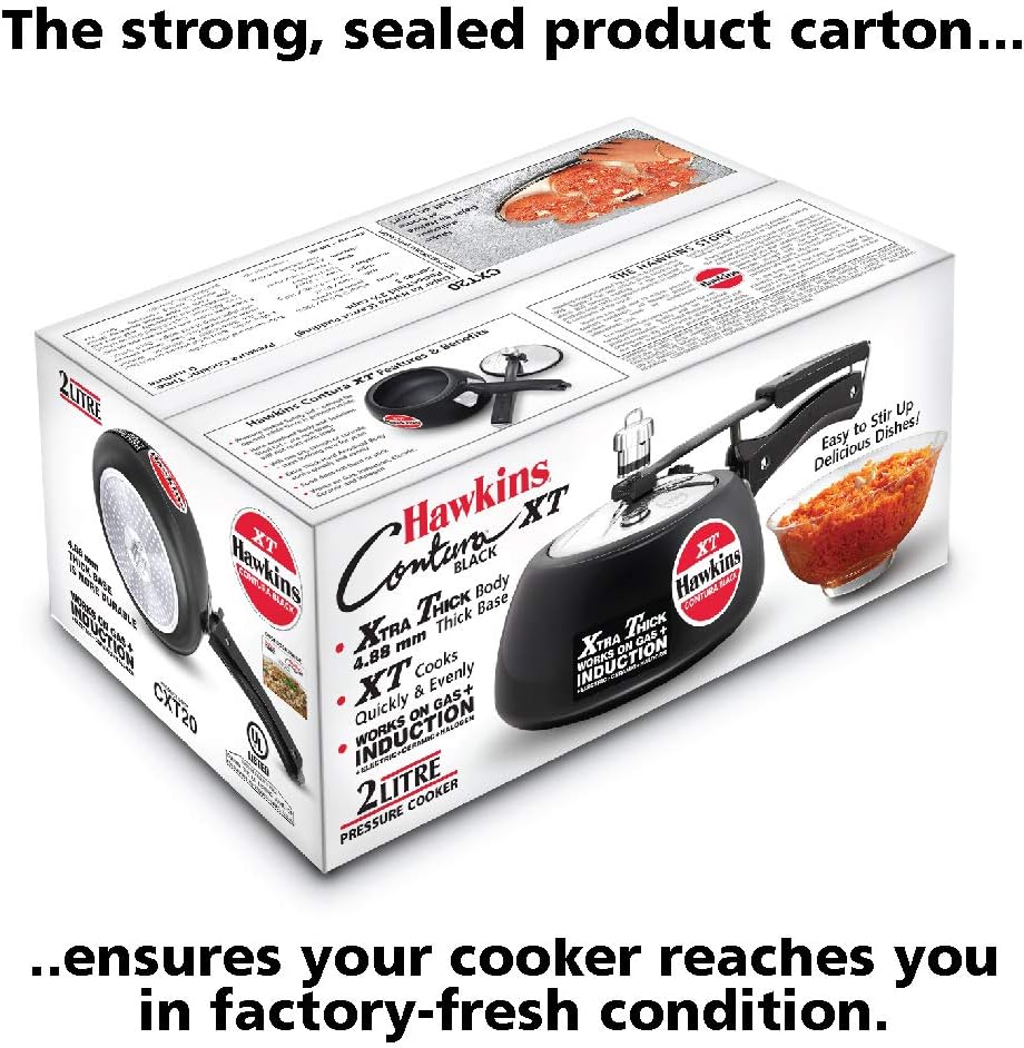 Hawkins Contura Black XT Pressure Cooker, Hard Anodised Inner Lid Cooker, Small Induction Cooker, Handi Cooker, Black CXT20 2 Litre