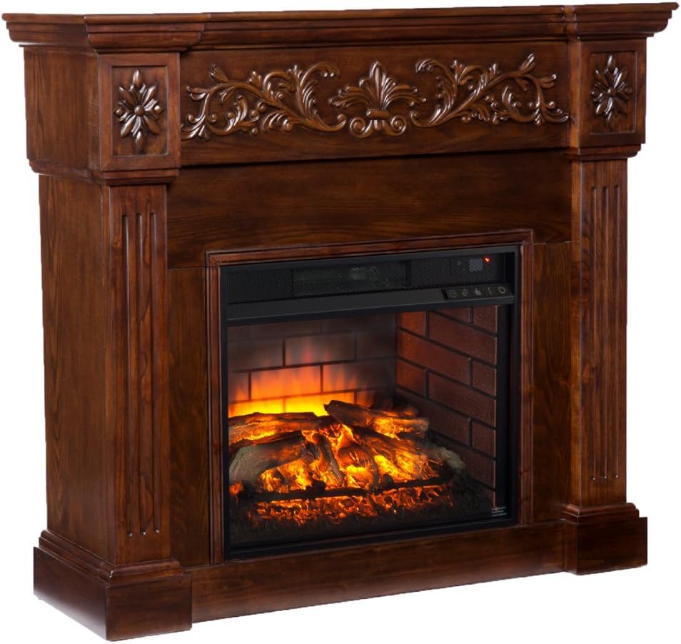 SEI Furniture Southern Enterprises Calvert Carved Electric Fireplace, Espresso Finish