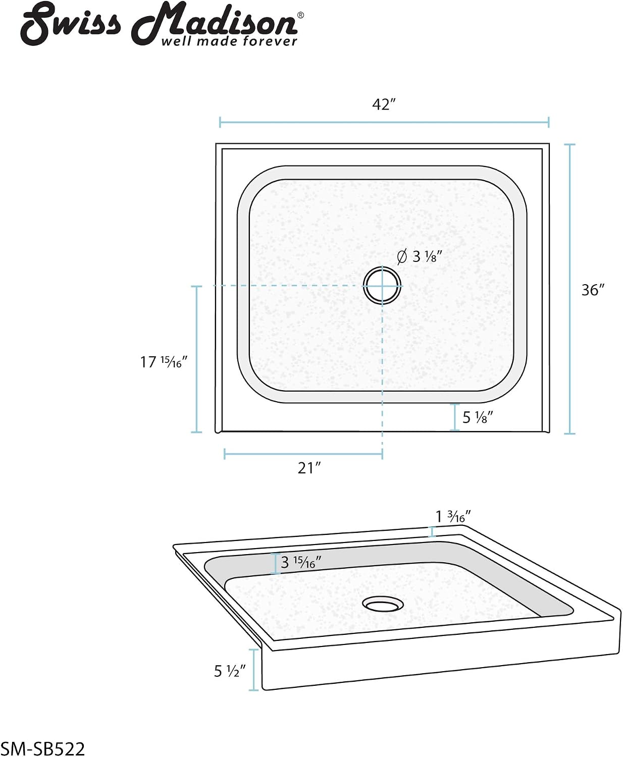 Voltaire 60" x 32" Single-Threshold, Right-Hand Drain, Shower Base in Gray