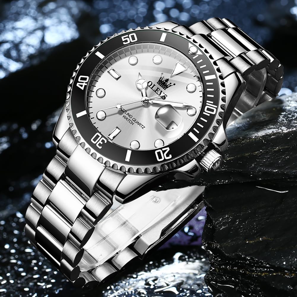 OLEVS Luxury Watches for Men Big Stainless Steel Waterproof Quartz Analog