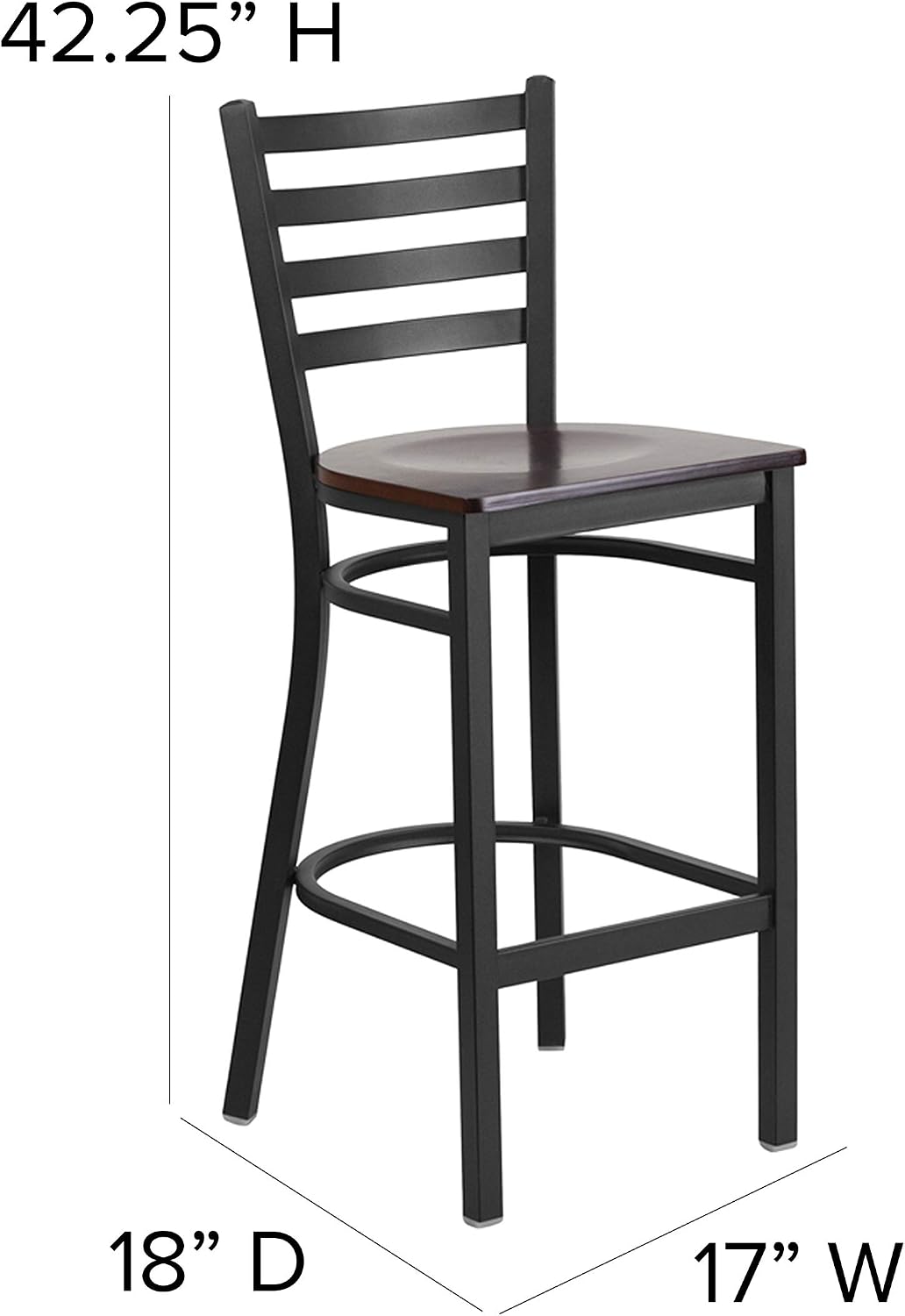 Flash Furniture Hercules Series Ladder Back Metal Restaurant Barstool, Modern Upholstered Armless Bar Height Chair for Restaurants and Kitchens, Black | Vinyl Upholstery, Durable Construction, Commercial Use