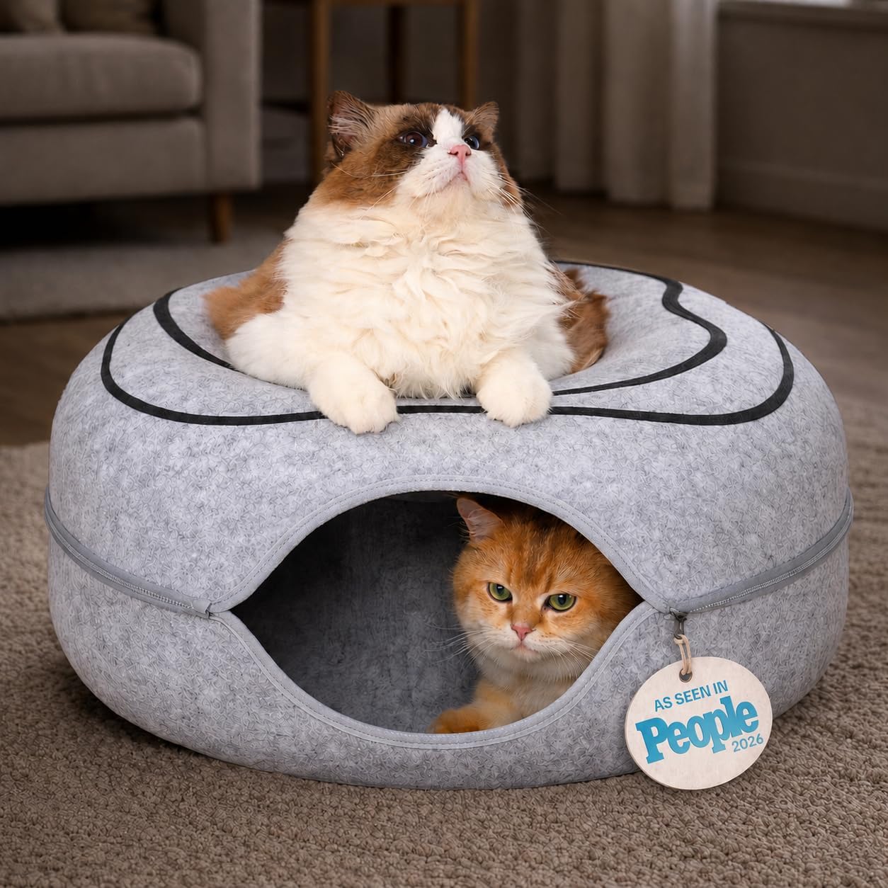 Cat Cave – Premium Felt Cat Bed for Indoor Cats, Handmade 100% Merino Wool (Large, Black Aqua)