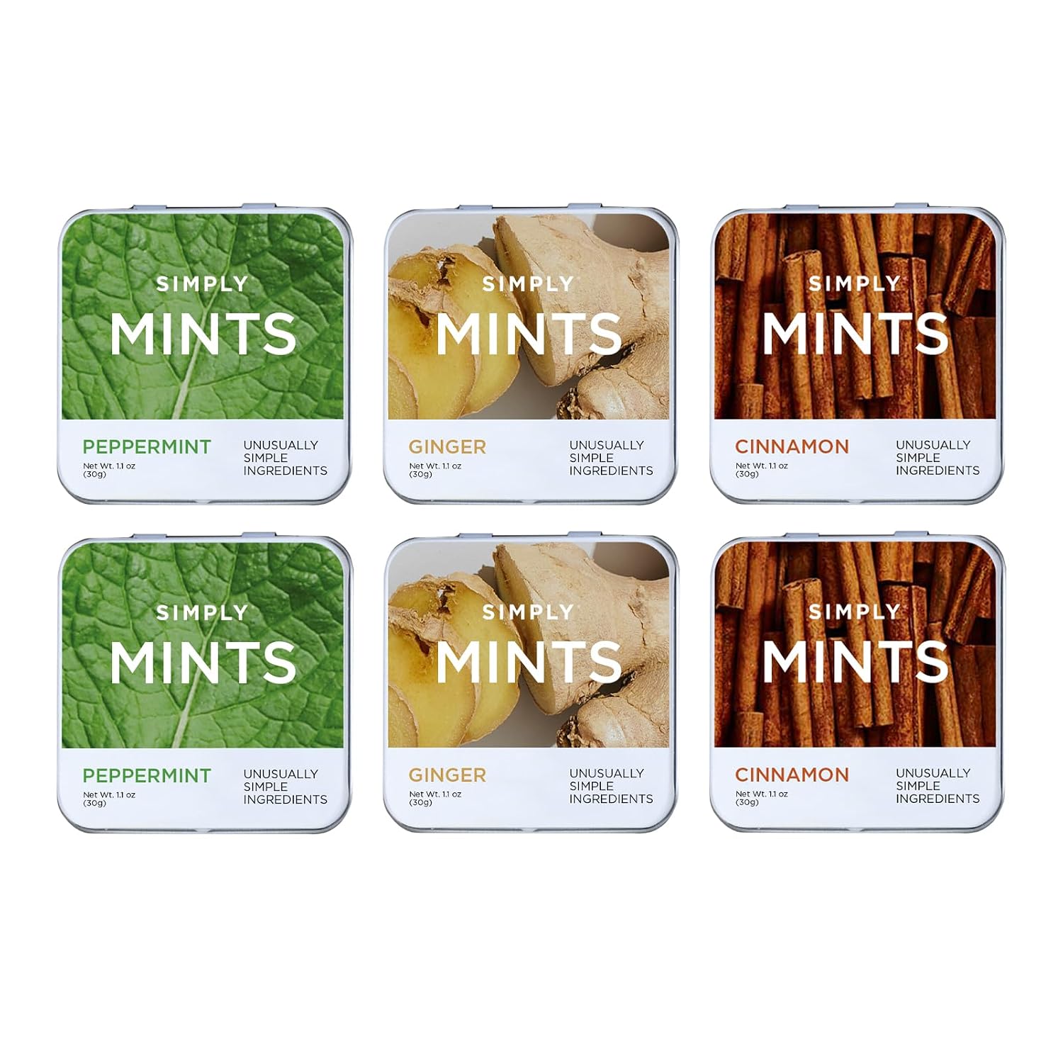 SIMPLY MINTS Natural Peppermint Breath Mints, 6 Pack (180 Pieces), Made With Real Peppermint Oil | Aspartame-Free, Sorbitol-Free, Xylitol-Free, Vegan, Kosher, Non-GMO