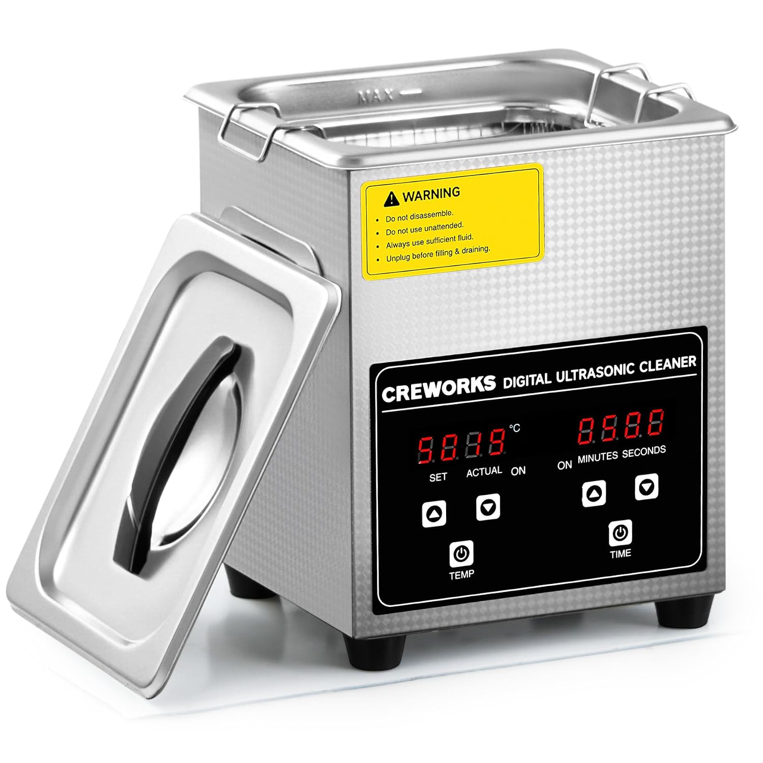 CREWORKS 3L Ultrasonic Cleaner, 0.8 gal Digital Sonic Cavitation Machine | 120W Stainless Steel Professional Jewelry Cleaner for Cleaning Tool Watch Glasses Retainer Denture Parts with Heater & Timer