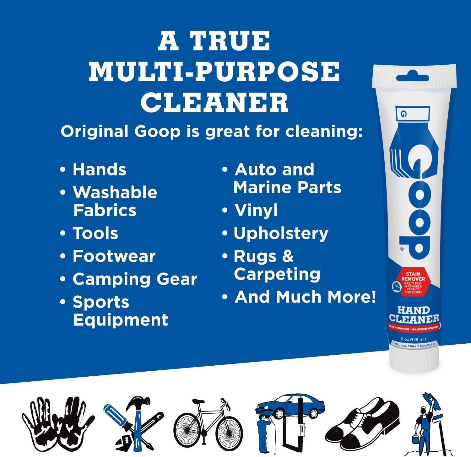 GOOP Multi-Purpose Hand Cleaner- Waterless Hand Degreaser, Laundry Stain Remover - NonToxic and Biodegradable Cleaner Remove Dirt, Oil, Paint, Ink, and Clothes Stains Original, 14oz Pack of 1
