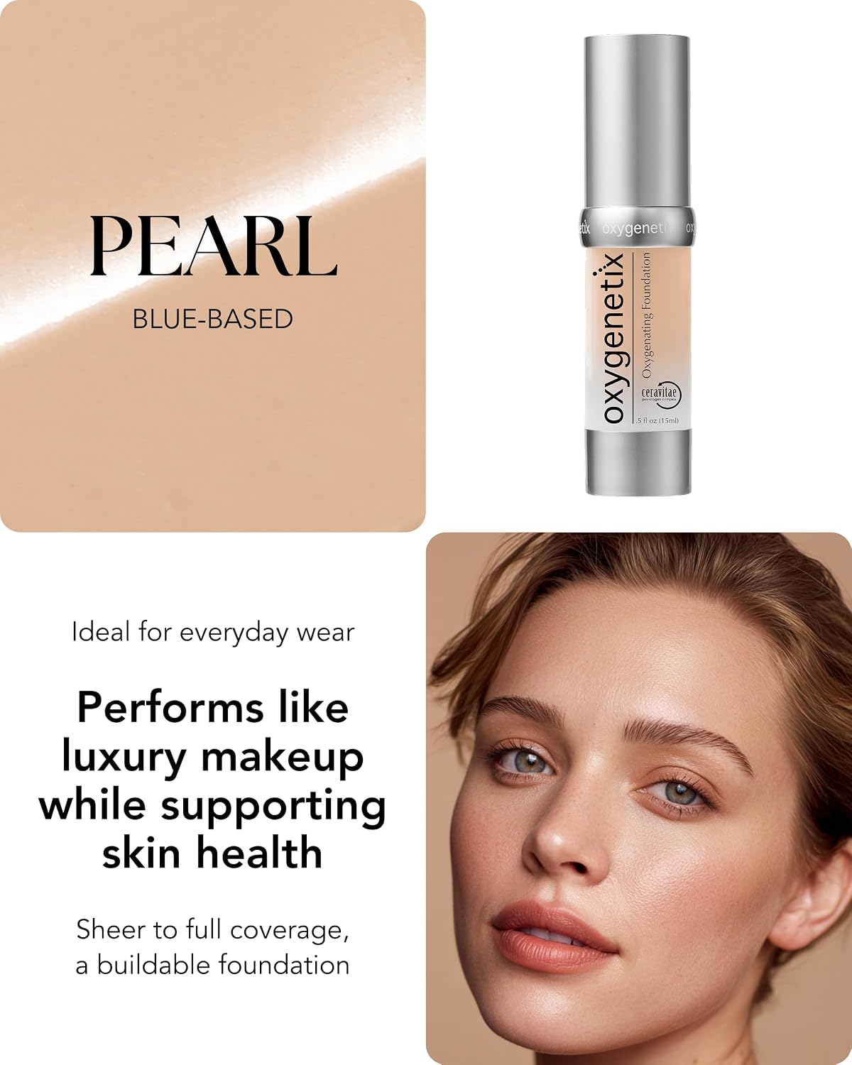 Oxygenetix Oxygenating Foundation – Pearl | Breathable Makeup, Buildable Coverage with Weightless Feel, Longwear Foundation, Safe for Sensitive or Laser-Treated Skin