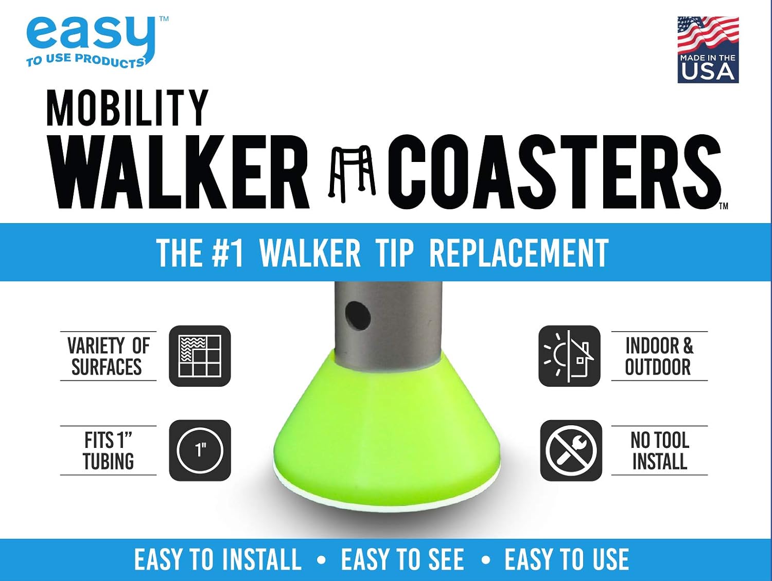 Easy Walker Coasters 6 Pack - Durable Tennis Ball Alternative, Yellow