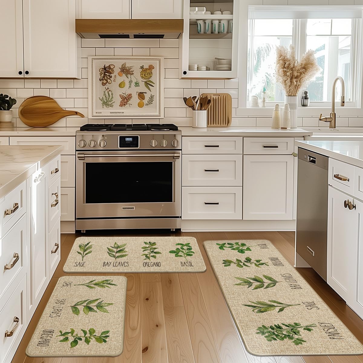 Artoid Mode Parsley Sage Oregano Basil Bay Leaves Decorative Kitchen Mats Set of 2