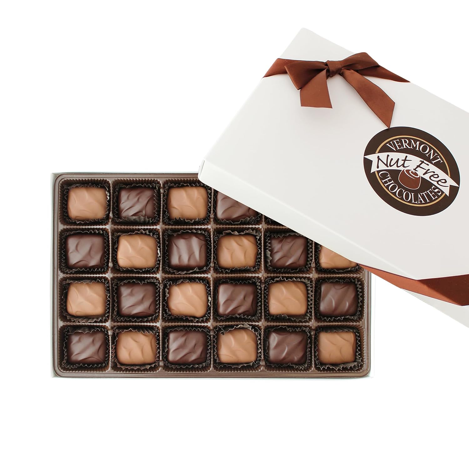 Vermont Nut Free Chocolates Boxed Chocolate Caramels (Assorted Chocolate) 12-Piece, Nut-Free, Egg-Free, Kosher