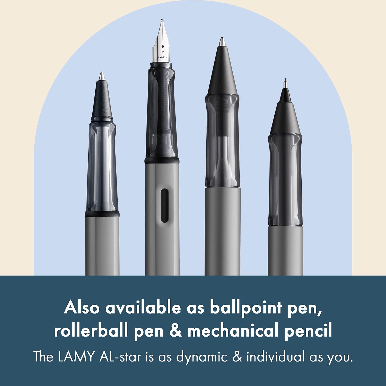 LAMY AL-star black - Fountain Pen with ergonomic grip & black Left-Handed steel nib (LH) in size M - lightweight aluminum body - including LAMY T 10 blue cartridge