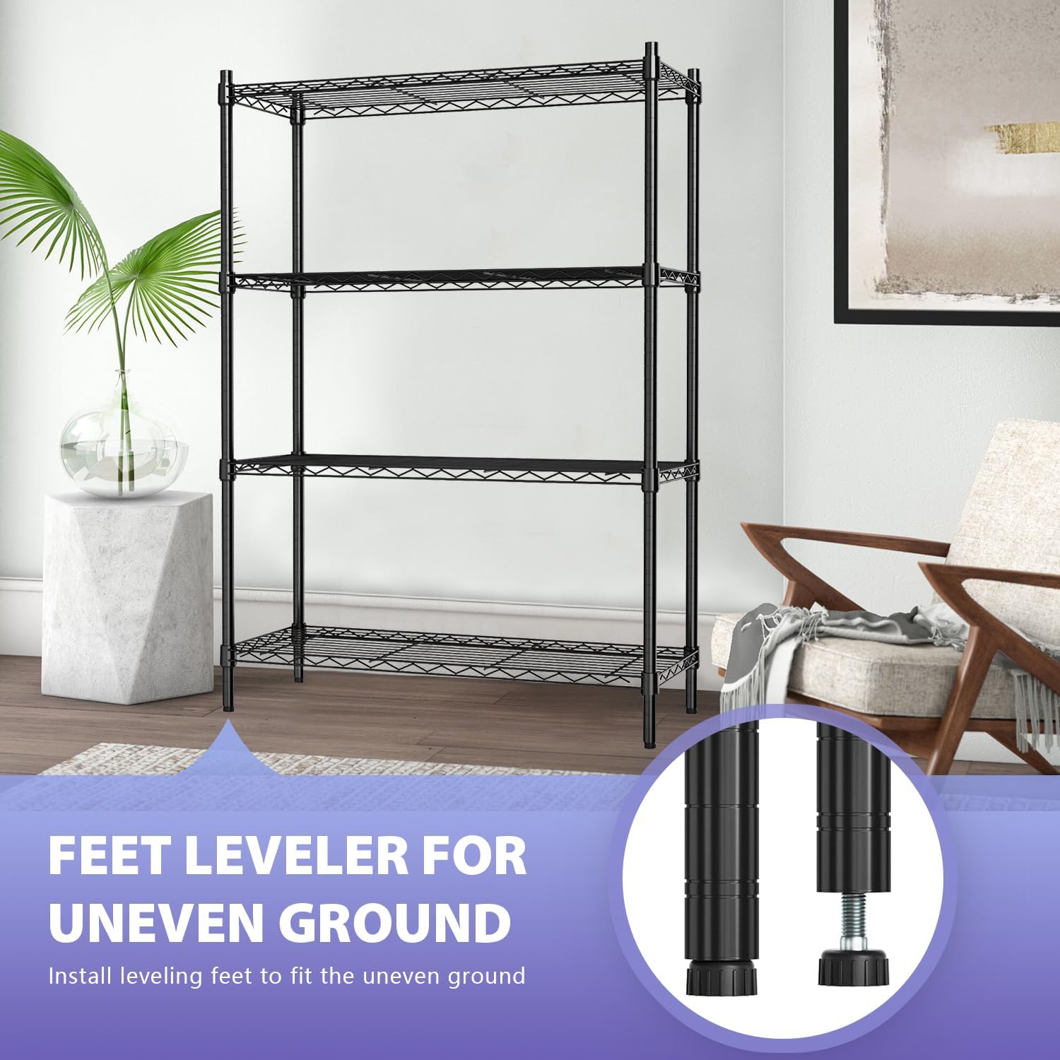 PayLessHere | 6-Tier Wire Shelf with Wheels | 45"x18"x82" | Black
