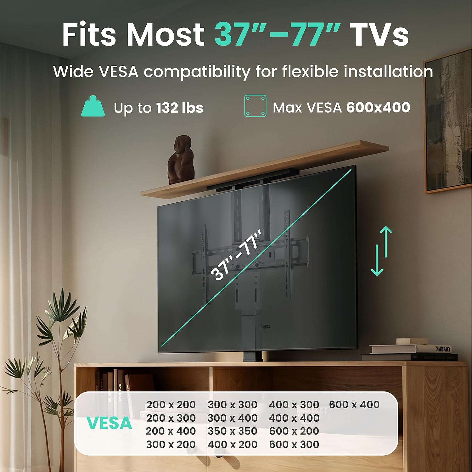ynVISION.DESIGN Motorized TV Lift Mount for 37"-77" TV's | Vertical Lift Motor TV Stand with RF Remote and Smart Phone Control via WiFi