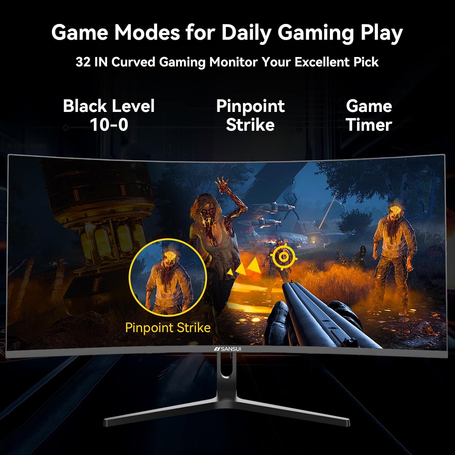 SANSUI 32 Inch Curved 240Hz Gaming Monitor High Refresh Rate, FHD 1080P | Gaming PC Monitor HDMI DP1.4, 1500R Curvature, 1Ms MPRT, HDR,Metal Stand,VESA Compatible(DP Cable Incl.)