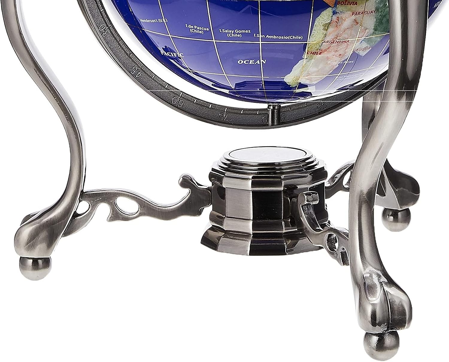 Unique Art 13-Inch Tall Table Top Blue Lapis Ocean Gemstone World Globe with Silver Tripod Stand