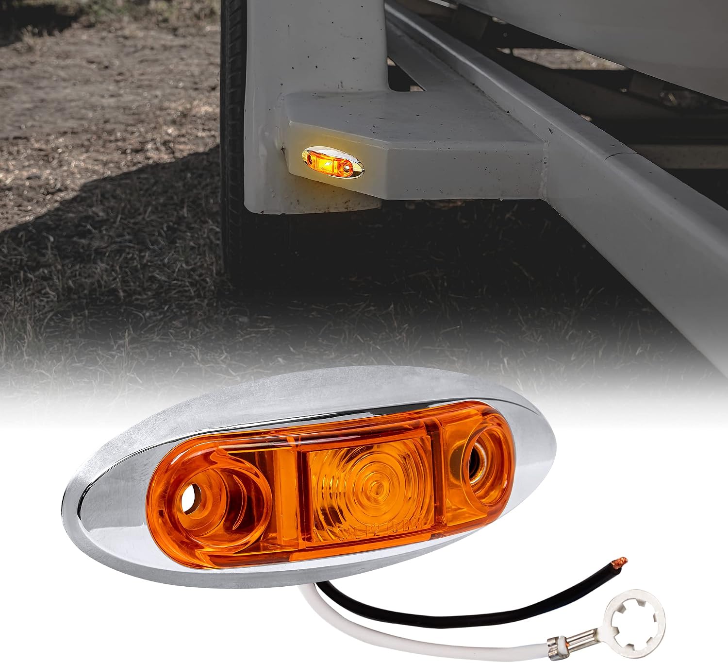 TRUE MODS 2pc 2.5" Amber Oval LED Trailer Marker Lights for Boat Trailer RV