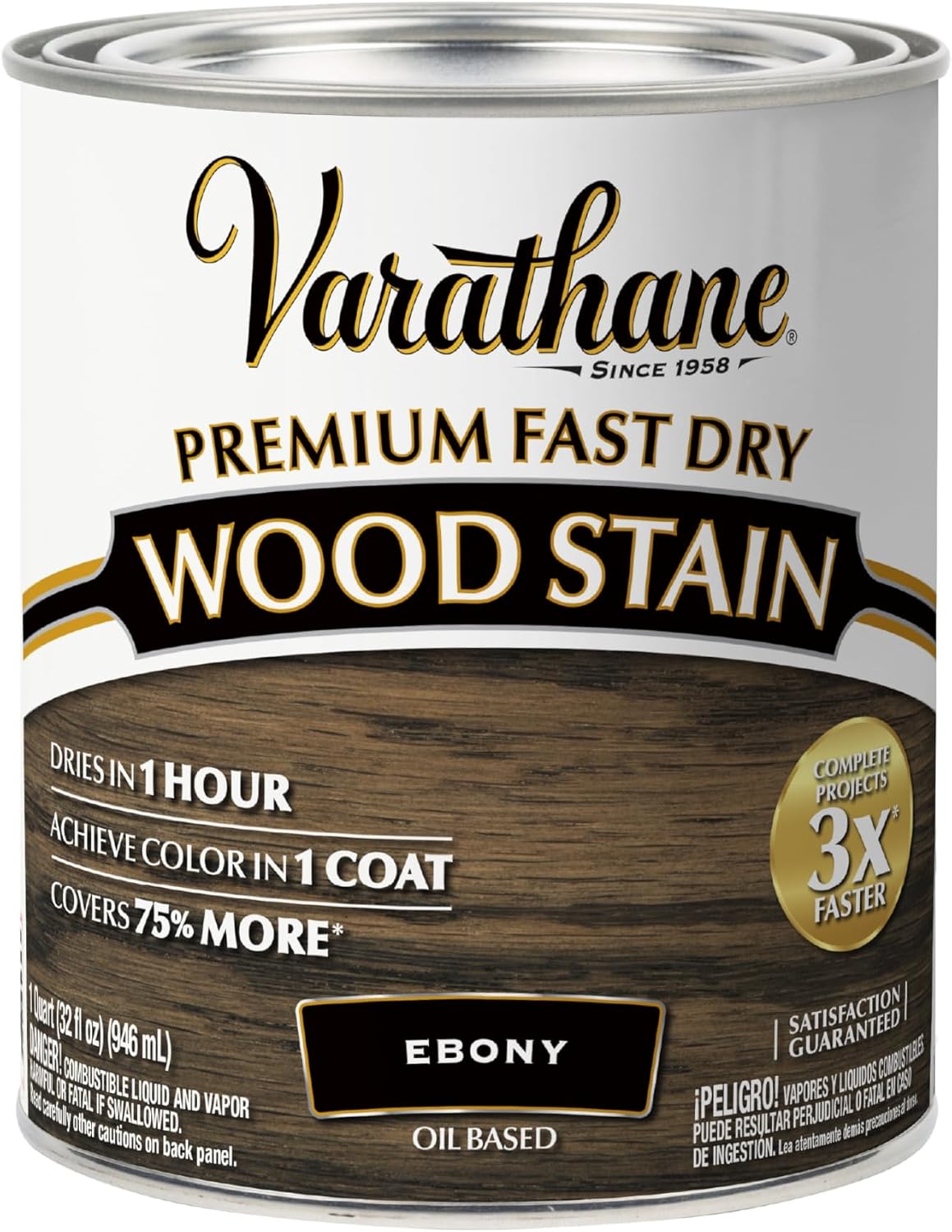 Varathane Premium Fast Dry Weathered Gray Wood Stain | Oil-Based, 1 Coat Color, 1 Hour Dry Time, Interior Wood Stain, Furniture, Cabinets, Doors, Covers Up to 275 Sq Ft, Quart