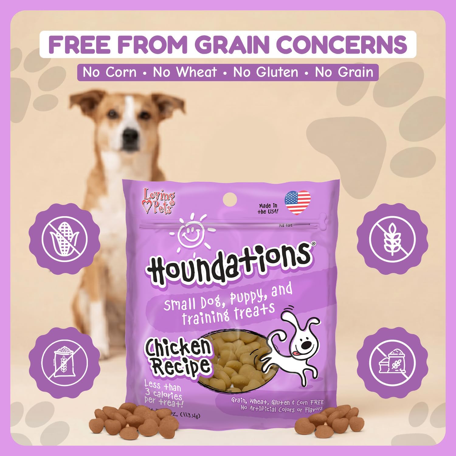 Loving Pets Houndations Chicken Dog Training Treats | All Natural | 2.6 Calories Per Treat | Grain-Free, Wheat-Free, Gluten-Free & Corn-Free | for Small Dogs & Puppies, 4 oz