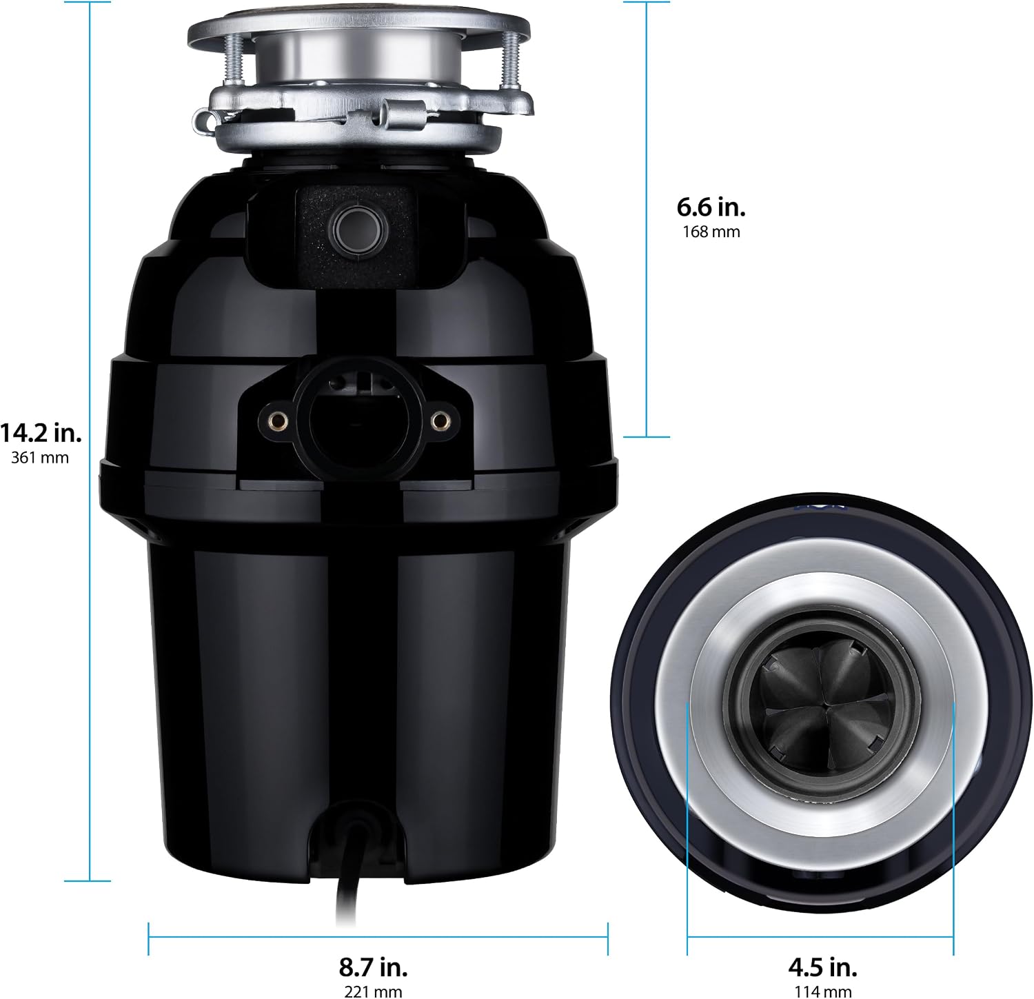 Waste Maid Garbage Disposal, Anti-Jam, Continuous Feed, 1/2 HP Standard | Anti-Jam Stainless Steel Food Waste Grinding System, Quiet Continuous Feed, Easy 3-Bolt Mount, 8-Yr Warranty 10-US-WM-158-3B