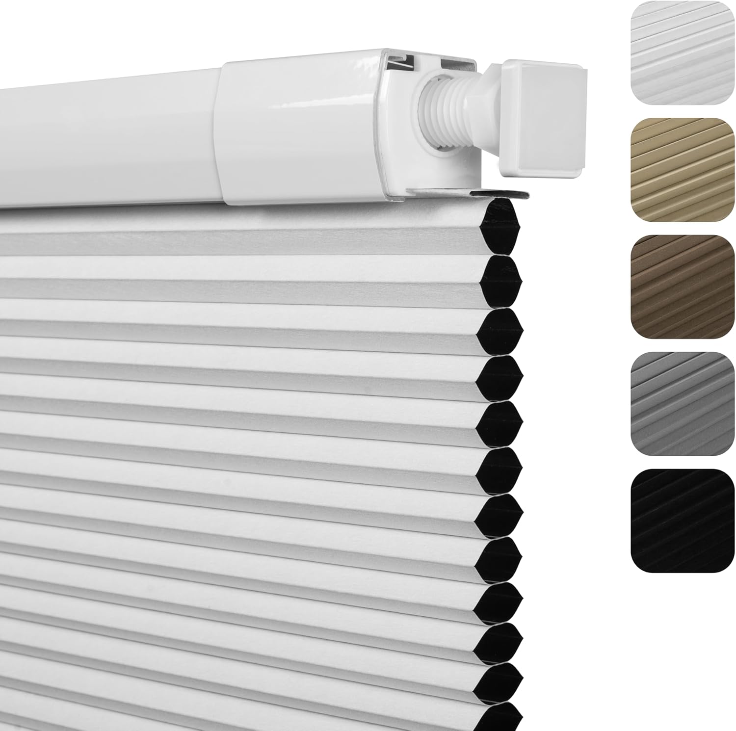 No Drill No Tools Blackout Cellular Shades, White, Custom Size | No Tools Honeycomb Blinds for Indoor Windows.Easy to Install