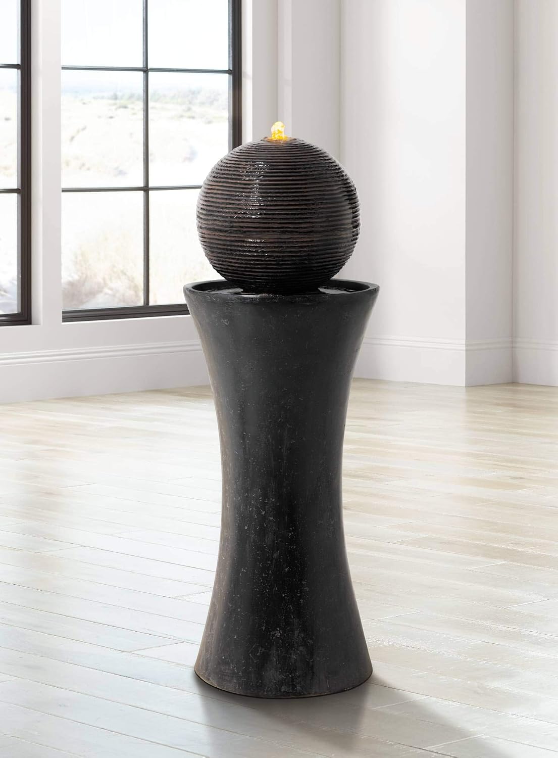 John Timberland Dark Sphere 35 1/2" High LED Pillar Indoor Bubbler Fountain | Large Zen Modern Outdoor Decor Faux Stone Floor with Light Ball Water